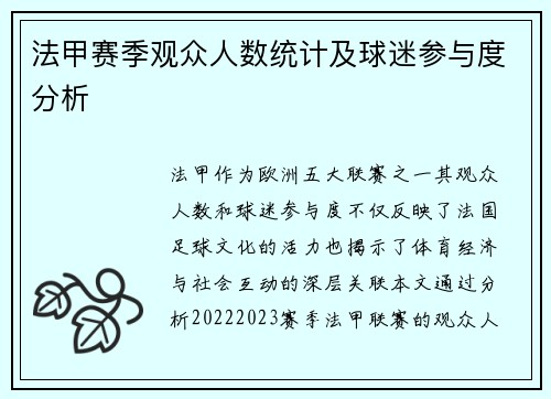 法甲赛季观众人数统计及球迷参与度分析